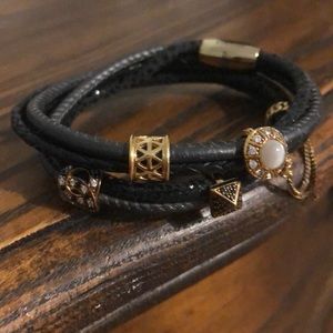 Endless double wrap leather bracelet with 5 charms
